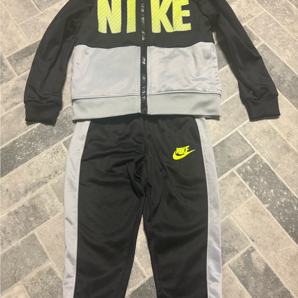 Nike Black and Gray Tracksuit with Neon Yellow Logo